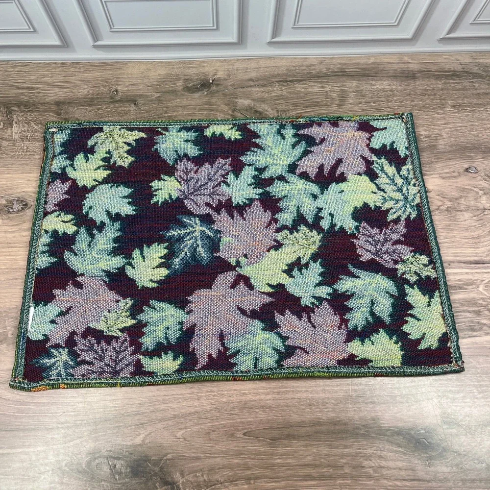 Woven Tapestry Autumn Leaf Fall Gold Metallic Thread 2pc Placemats Multicolor